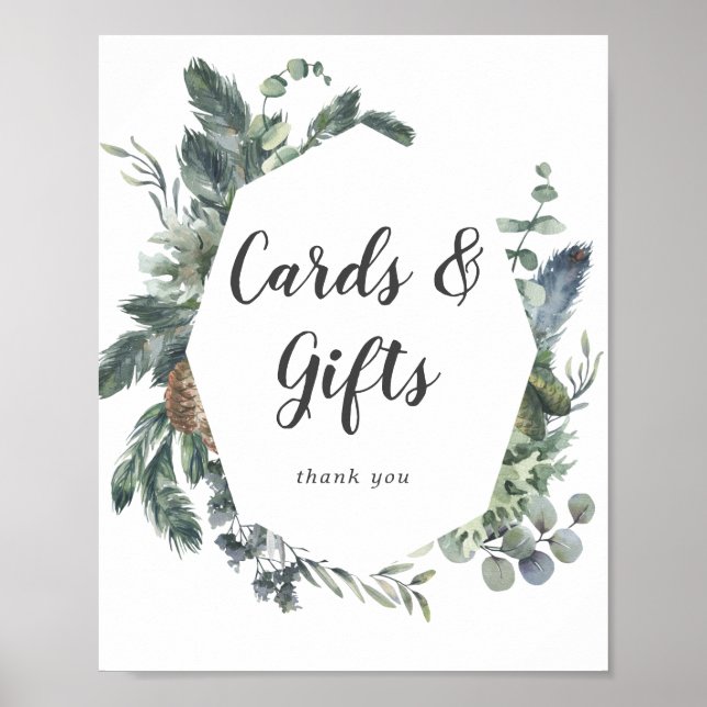 Winter Greenery Wedding Cards and Gifts Sign Poster (Vorne)