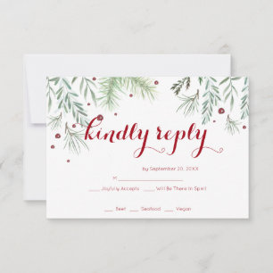 Winter Greenery Wedding RSVP Karte