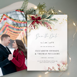Winter Greenery Weihnachten Red Bow Wedding Save The Date