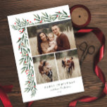 Winter Greenery White 3 Foto Weihnachten<br><div class="desc">Diese elegante Winter Greenery White 3 Foto Weihnachtskarte ist komplett anpassbar. Gewollt,  um noch mehr anpassen? Klicken Sie auf "Bearbeiten mit dem Entwurfstool". Dieses Design ist Teil einer Sammlung. Originelle Aquarellkunst von der Designerin Stacey Meacham bemalt.</div>