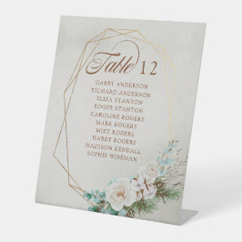 Winter Greenery White Rose Hochzeitstisch Sitzplat Sockelschild