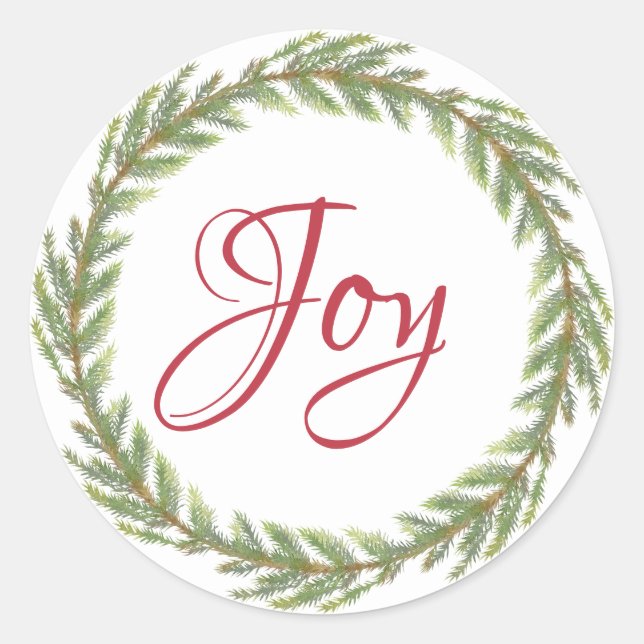 Winter Greenery Wreath Christmas Joy Runder Aufkleber (Vorderseite)