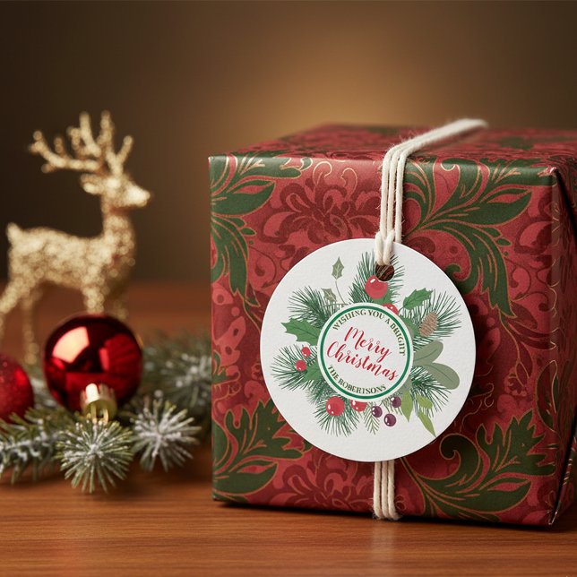 Winter Greenery Wreath Frohe Weihnachten Geschenkanhänger (Von Creator hochgeladen)