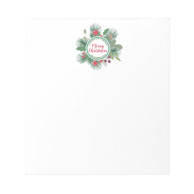 Winter Greenery Wreath Frohe Weihnachten Notizblock (Vorderseite)