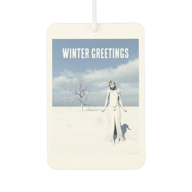 Winter Greetings. Female elf walking in the snow  Autolufterfrischer (Vorderseite)