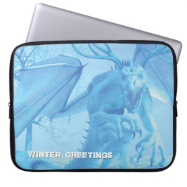 Winter Greetings. Ice dragon with antlers Laptopschutzhülle