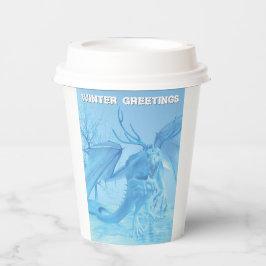 Winter Greetings. Ice dragon with antlers Pappbecher