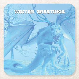 Winter Greetings. Ice dragon with antlers Rechteckiger Pappuntersetzer