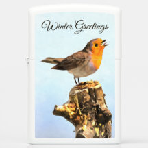 Winter Greetings. Robin singing 