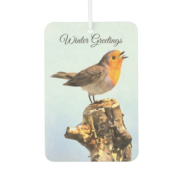 Winter Greetings. Robin singing  Autolufterfrischer (Vorderseite)