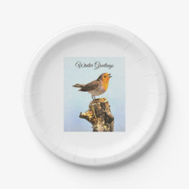 Winter Greetings. Robin singing  Pappteller