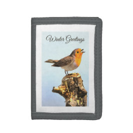 Winter Greetings. Robin singing Trifold Geldbörse