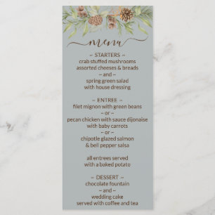 Winter Grey Elegant Script Wedding Menu Menükarte
