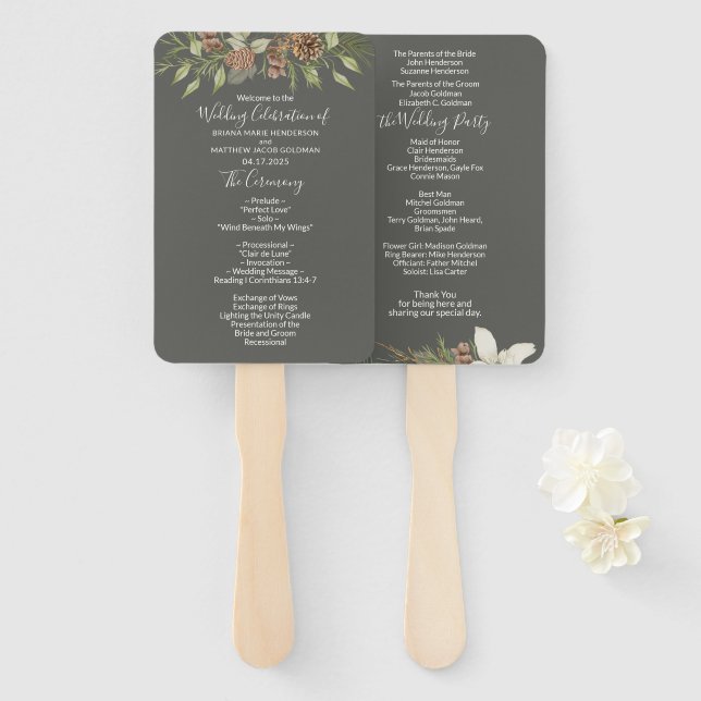 Winter Grey Elegant Script Wedding Program Fächer (Vorne und Hinten)