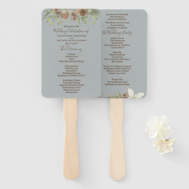 Winter Grey Elegant Script Wedding Program Fächer (Vorne und Hinten)