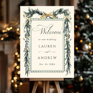 Winter-Grün-Garland-Hochzeits-Willkommens-Ivory Poster