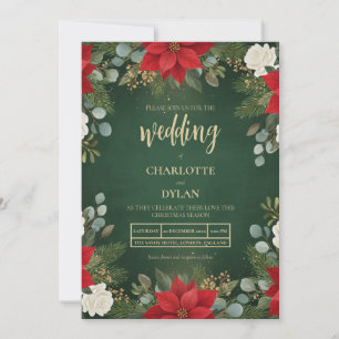 Winter Grüner Samt Weihnachten Floral Hochzeit Einladung