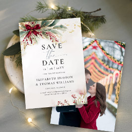 Winter Grüntöne Weihnachts Red Bow Foto Hochzeit Save The Date