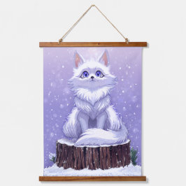 Winter Guardian: Capriciouser Polarfuchs-Wildnis Wandteppich Mit Holzrahmen