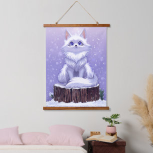 Winter Guardian: Capriciouser Polarfuchs-Wildnis Wandteppich Mit Holzrahmen