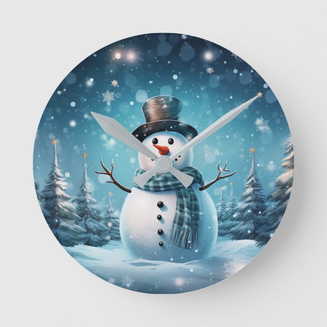 Winter Happy Snowman Clock Runde Wanduhr (Vorderseite)