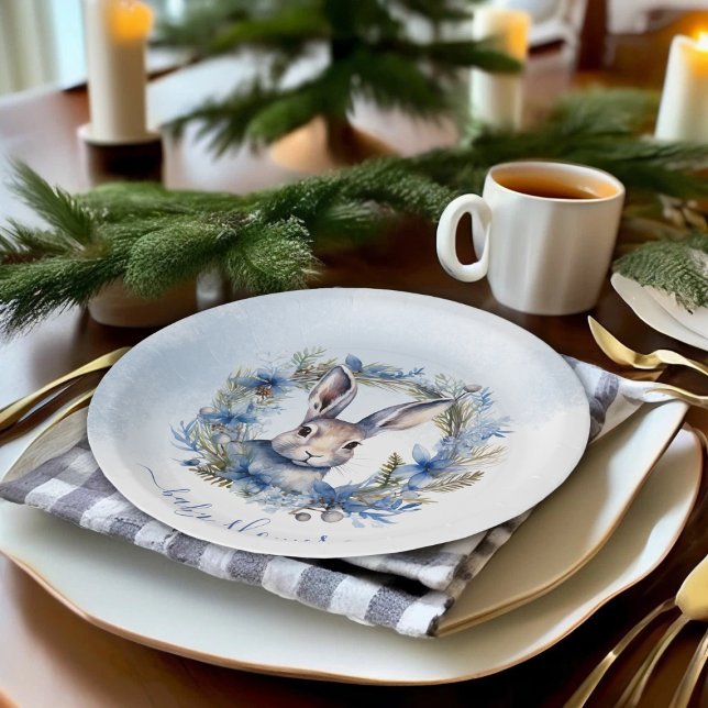 Winter Hare Watercolor Babydusche Pappteller (Winter Hare Watercolor Baby Shower Paper Plates)