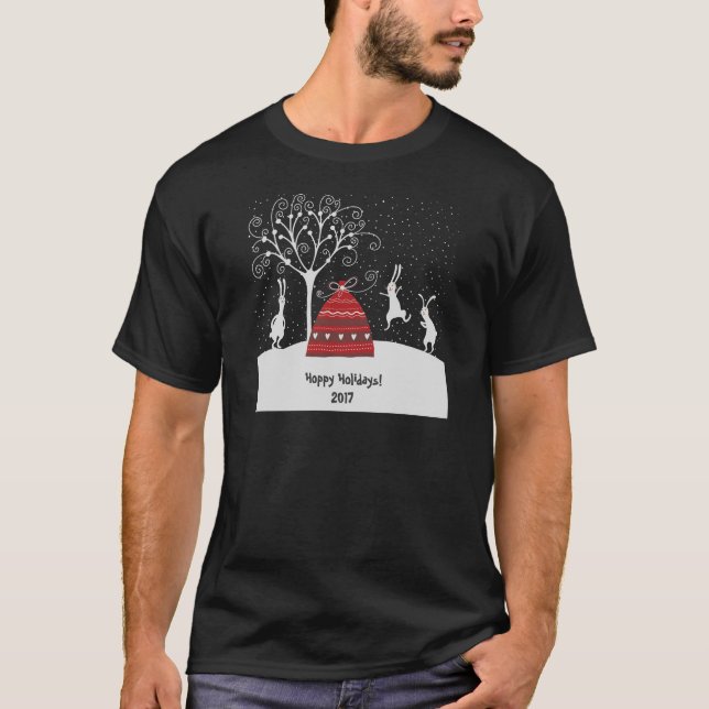 Winter-Häschen-hopfenreicher Feiertags-T - Shirt (Vorderseite)
