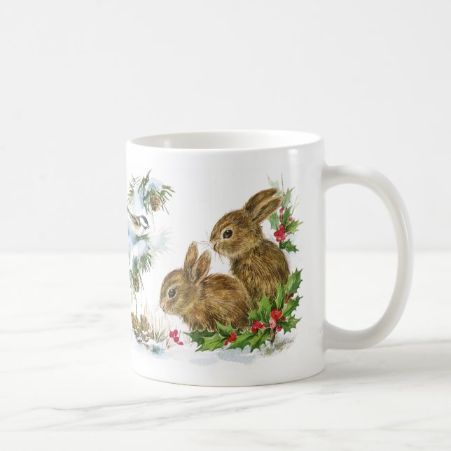Winter-Häschen und Vögel in der Kaffeetasse (Rechts)