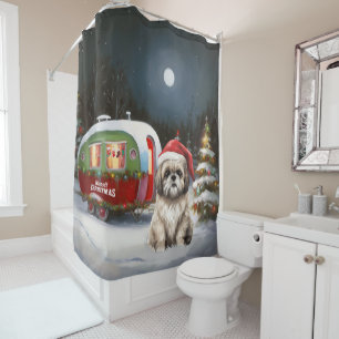 Winter Havanese Caravan Weihnachtsabenteuer Duschvorhang
