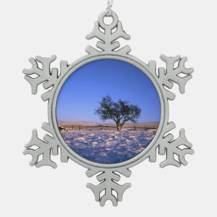 Winter Hawthorn Tree Holiday Card Poster Foto Blo Schneeflocken Zinn-Ornament