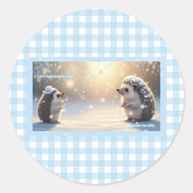 Winter Hedgehog  – Cute Snowflake  Runder Aufkleber (Vorderseite)