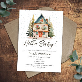 Winter Hello Baby Weihnachtsdusche Hütte Baby Einladung