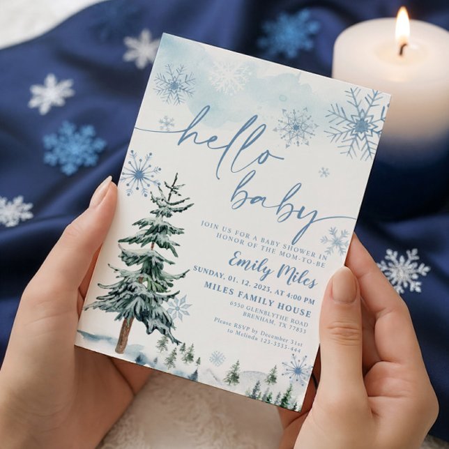 Winter Hello Baby, Winter Blue Baby Dusche Einladung (Von Creator hochgeladen)