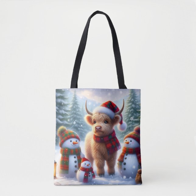 Winter Highland Cow Holiday Tote Bag Tasche (Vorderseite)