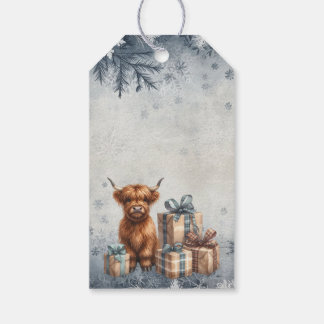 Winter Highland-Kuh Blaue Geschenke Geschenkanhänger