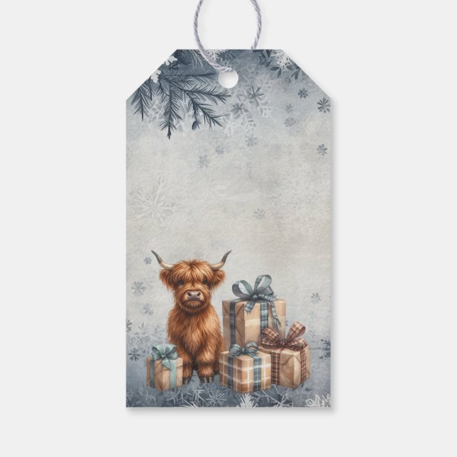 Winter Highland-Kuh Blaue Geschenke Geschenkanhänger (Rückseite)