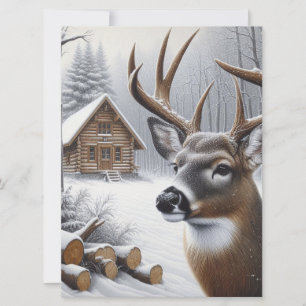Winter Hirsch/Bock Kunst Feiertagskarte