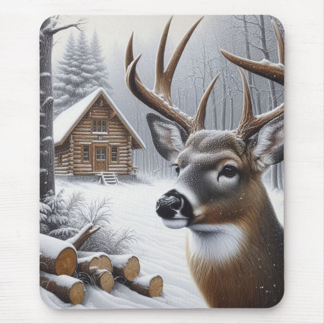 Winter Hirsch/Bock Kunst Mousepad (Vorne)