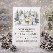 Winter-Hirsch im Dorf Aquarell-Baby-Shower