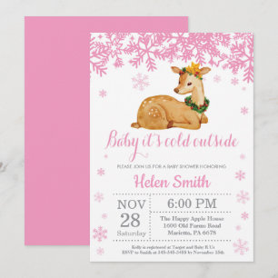 Winter-Hirsch Rosa Mädchen-Baby-Party-Schneeflocke Einladung