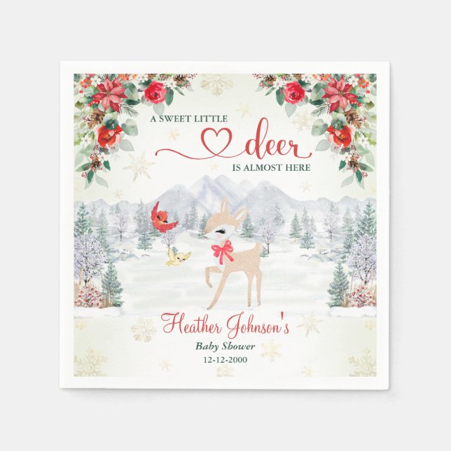 Winter Hirsch Weihnachtsschneeflocke Kinderdusche Serviette (Vorderseite)