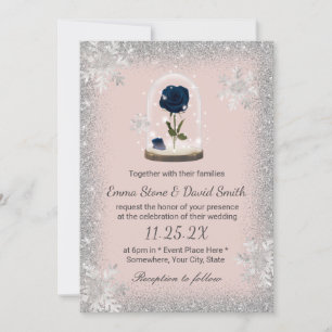 Winter Hochzeit Beauty Blue Rose Dome Blush Pink Einladung