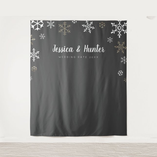 Winter Hochzeit Custom Snowflake Backdrop Tapestat Wandteppich (Vorderseite)