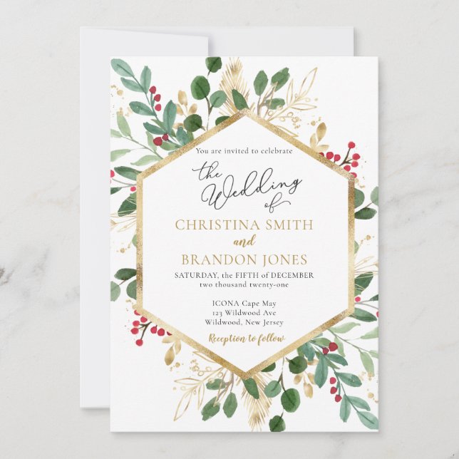Winter Hochzeit Einladung - Weihnachten Florals (Vorderseite)