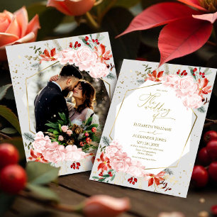 Winter Hochzeit Foto Einladung Aquarellblume