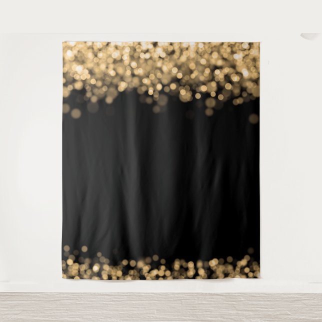 Winter Hochzeit Foto Hintergrund Gold Lights Wandteppich (Vorderseite)