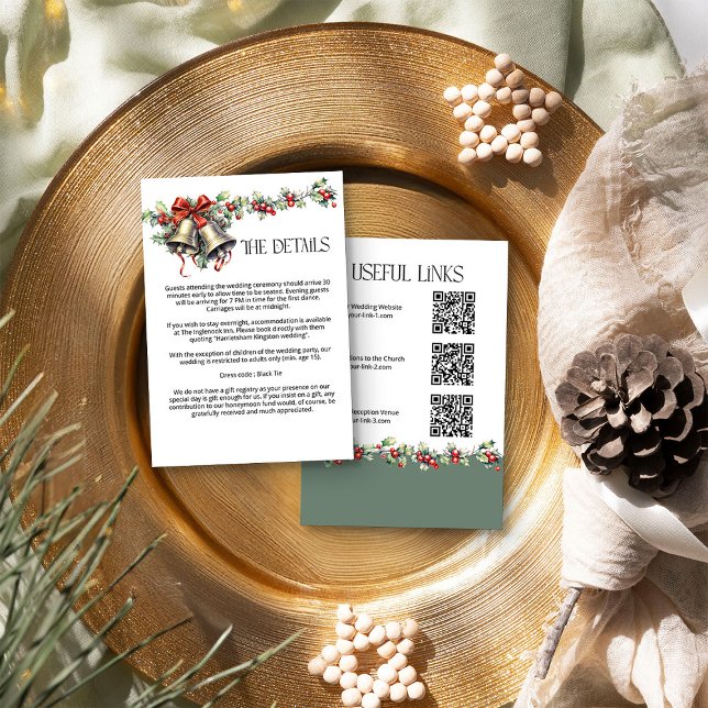 Winter Hochzeit Holly Bells und Rote Berries Detai Begleitkarte (Details Enclosure Card from the Holly Bells Wedding Collection by Darling & May)