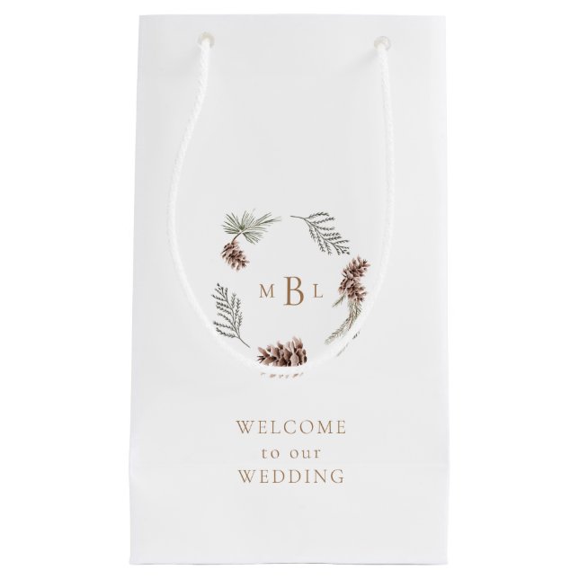 Winter-Hochzeit in Foliage und Gold Monogram Kleine Geschenktüte (Vorderseite)