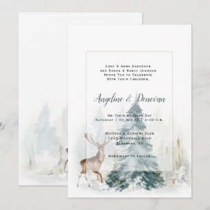 Winter-Hochzeit mit Kiefern und Hirsch Einladung