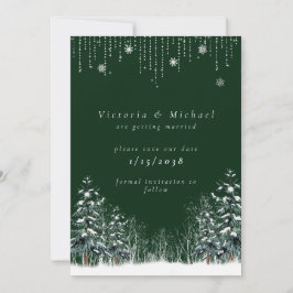 Winter Hochzeit Pine Trees Schneeflocken Save The Date